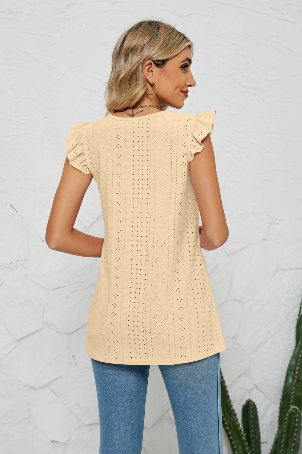 Smocked Round Neck Eyelet Top  Shirts & Tops- Doll Fits
