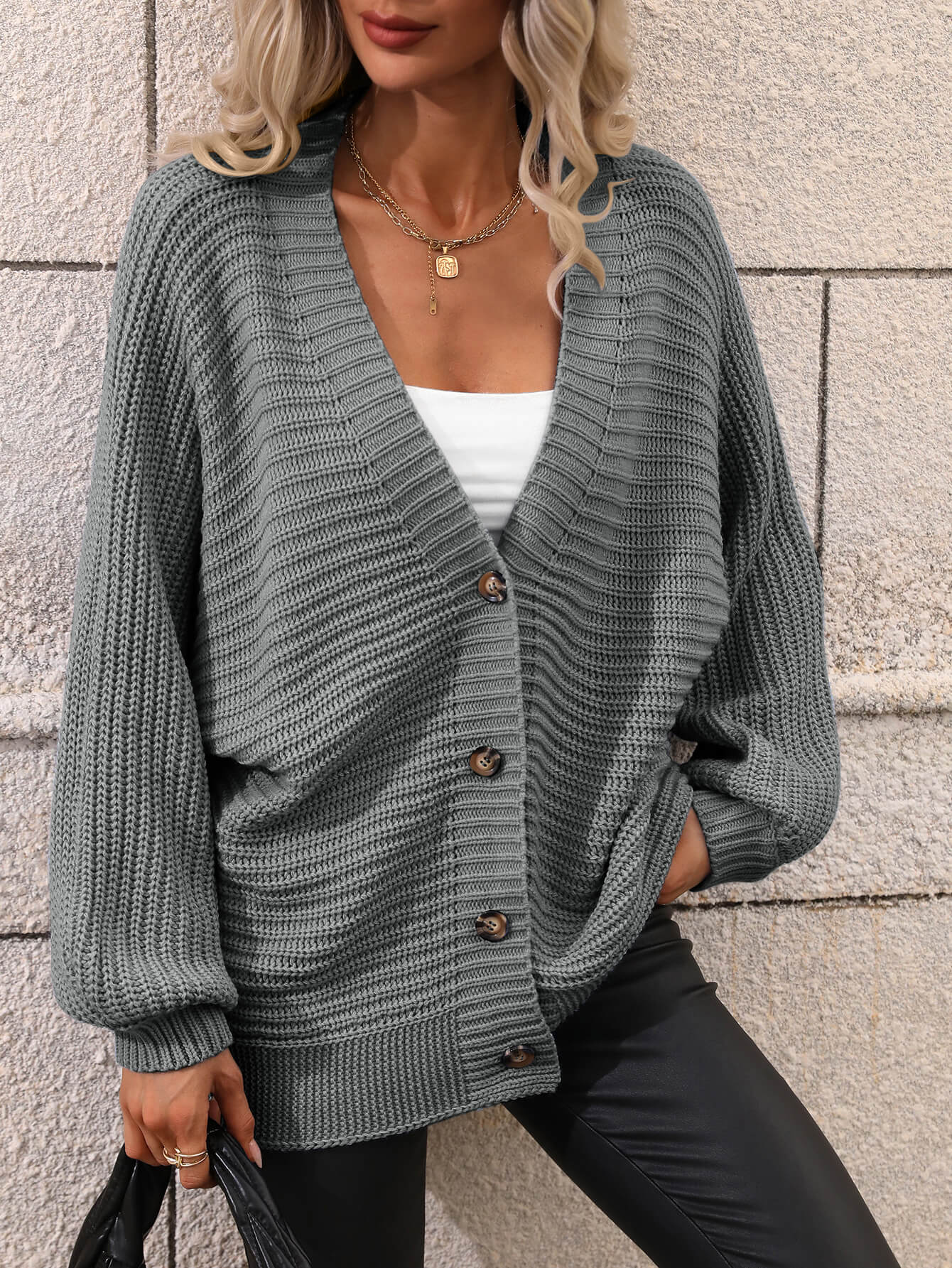 Button Down Horizontal-Ribbing Longline Cardigan  Coats & Jackets- Doll Fits