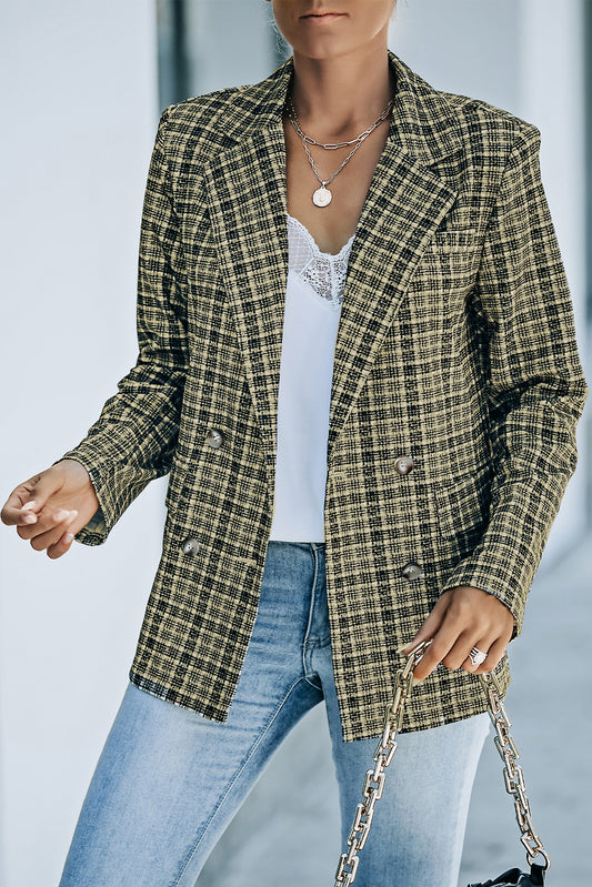 Plaid Double-Breasted Long Sleeve Blazer  Coats & Jackets- Doll Fits