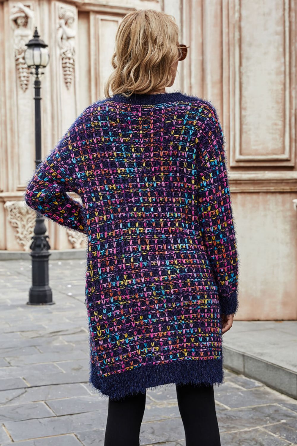 Multicolored Ribbed Trim Open Front Cardigan with Pockets  Coats & Jackets- Doll Fits