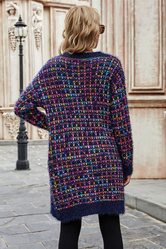 Multicolored Ribbed Trim Open Front Cardigan with Pockets  Coats & Jackets- Doll Fits