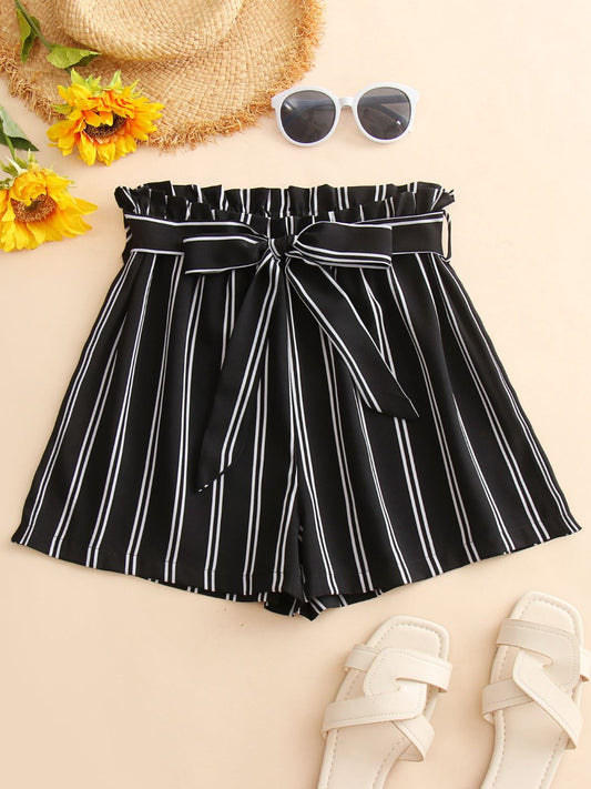 Striped Tie Belt Shorts  Shorts- Doll Fits