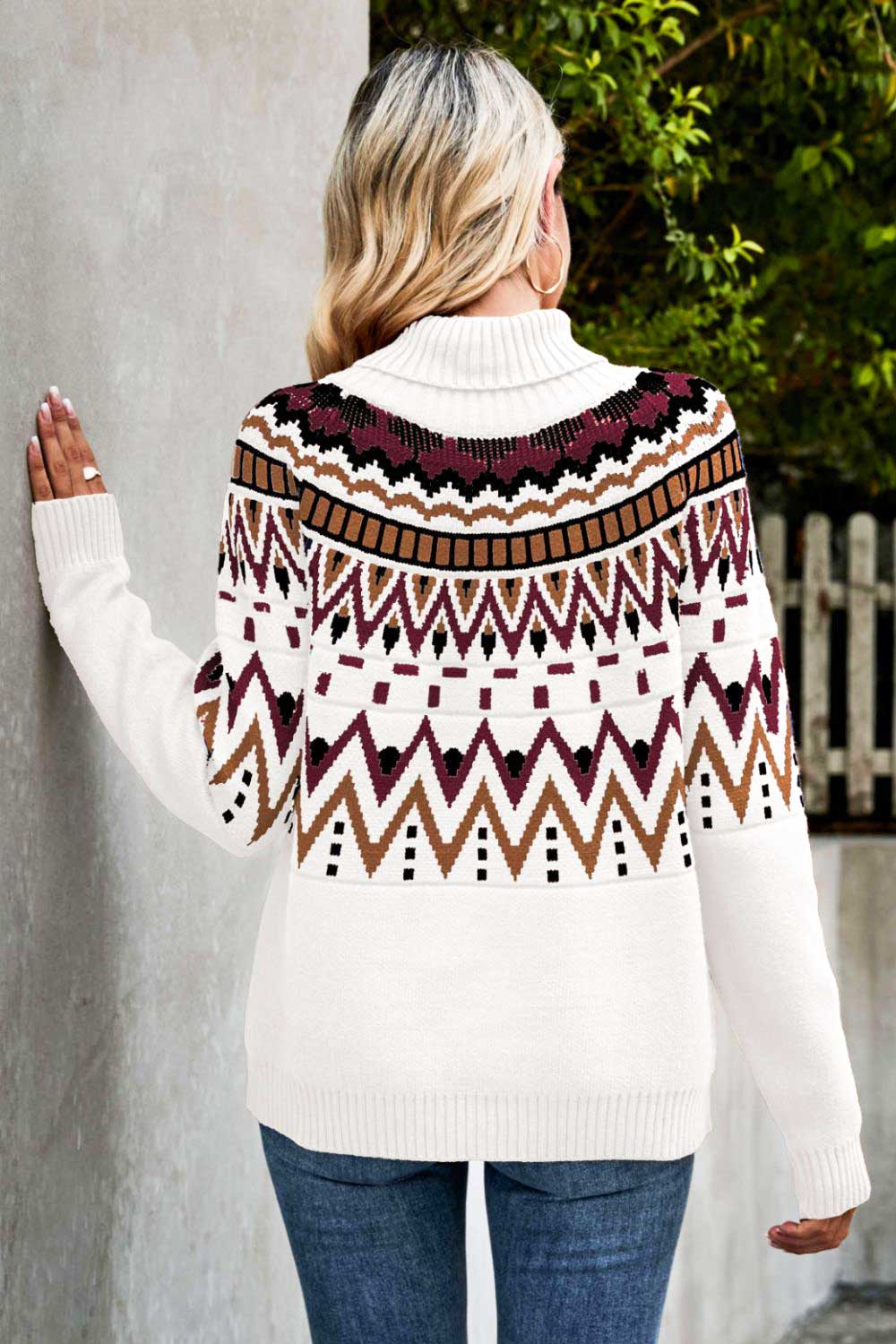 Chevron Turtleneck Ribbed Trim Sweater  Shirts & Tops- Doll Fits