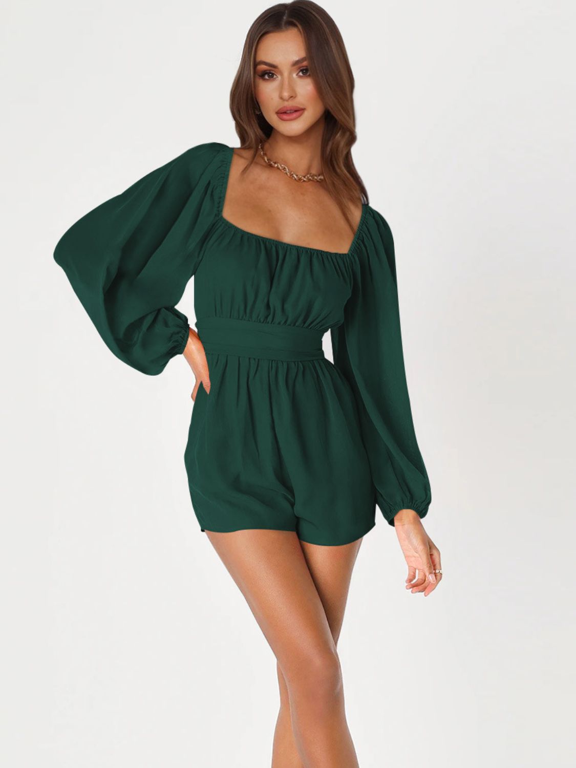 Tie Back Smocked Balloon Sleeve Romper  Jumpsuits & Rompers- Doll Fits