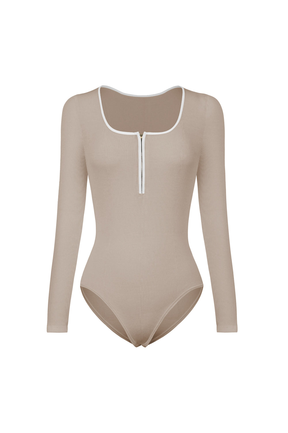 Contrast Trim Ribbed Long Sleeve Bodysuit  Shirts & Tops- Doll Fits