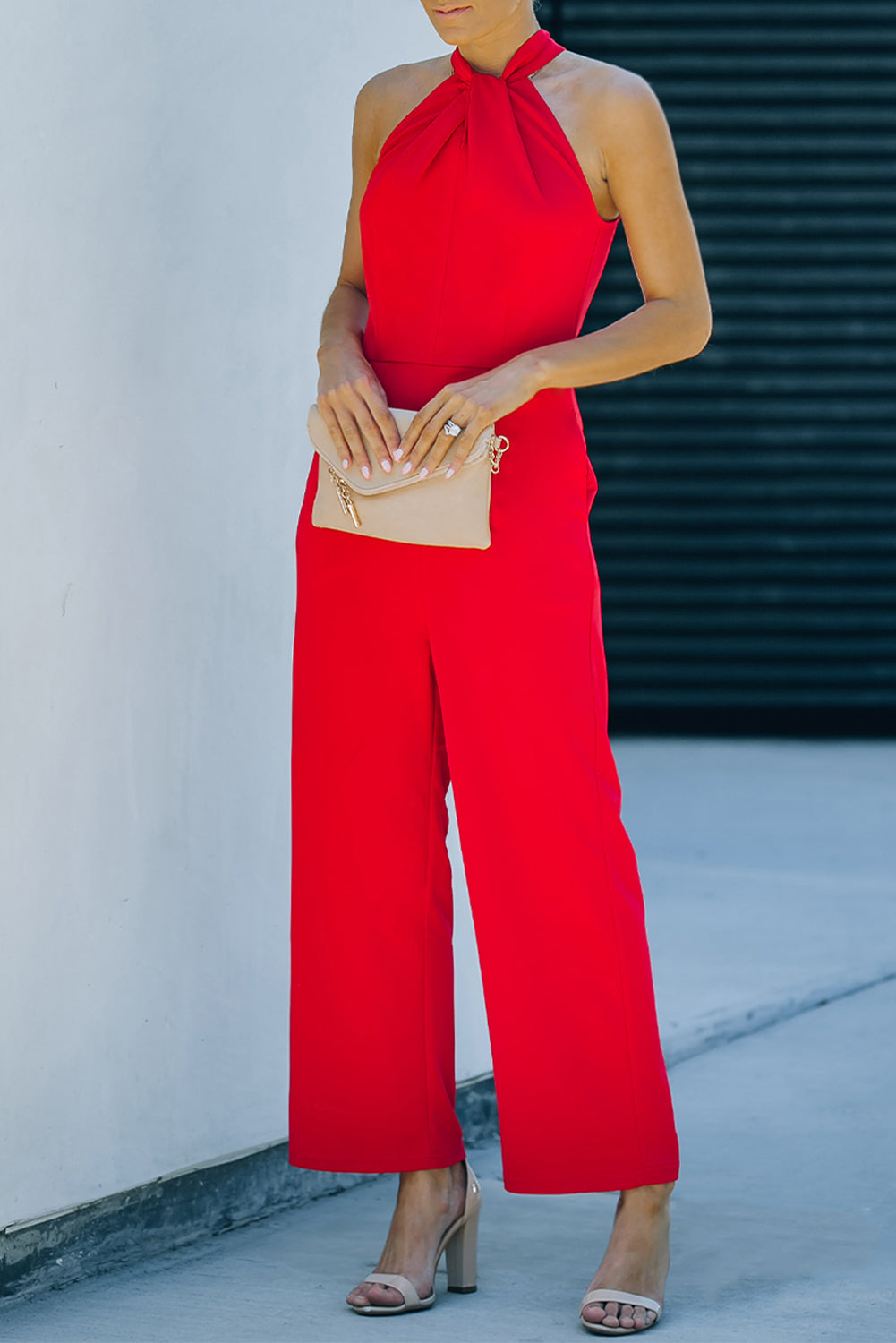 Twisted Grecian Neck Wide Leg Jumpsuit  Jumpsuits & Rompers- Doll Fits