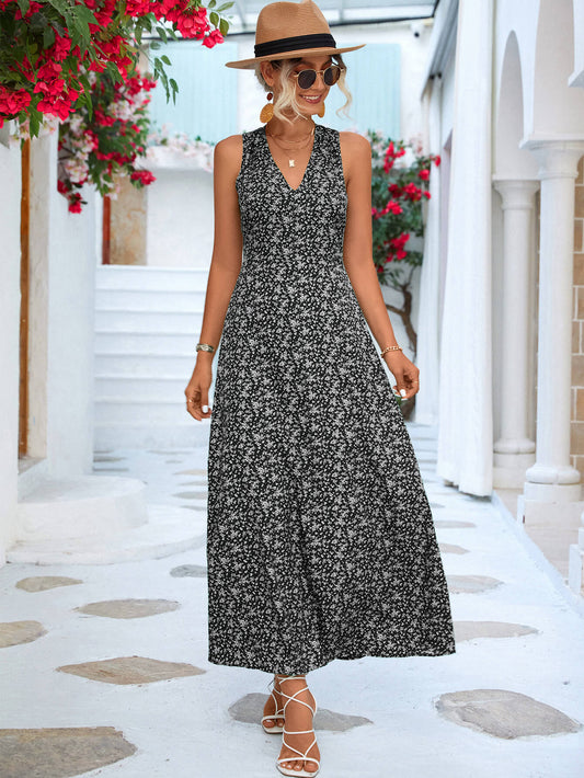 Printed Open Back Sleeveless Maxi Dress  Dresses- Doll Fits