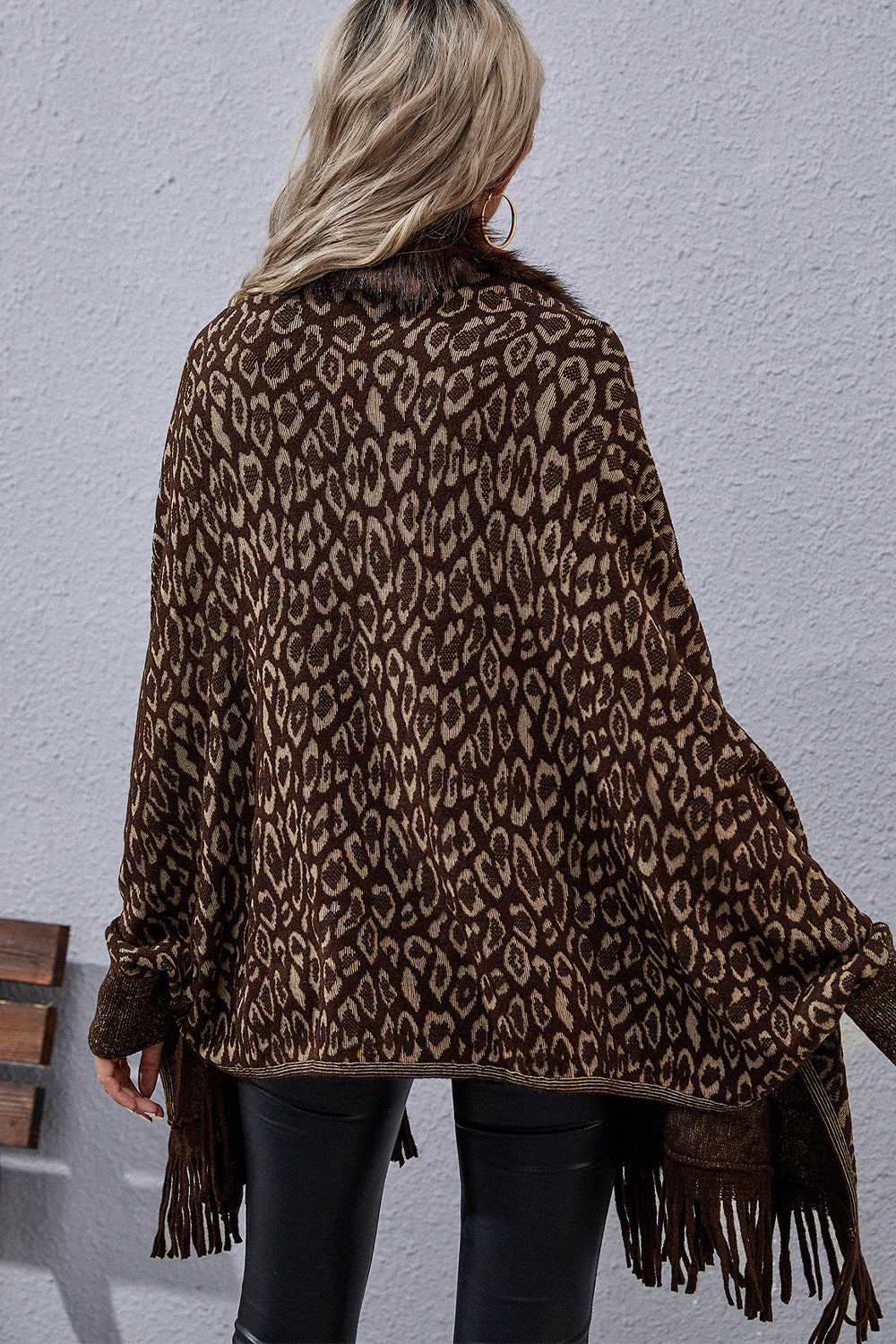 Leopard Fringe Detail Poncho  - Doll Fits