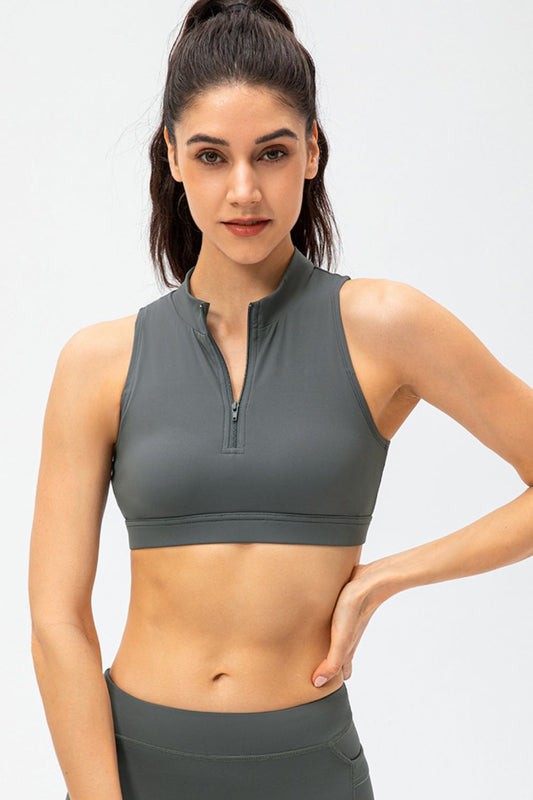 Full Size Cropped Cutout Back Zipper Front Active Tank Top  - Doll Fits