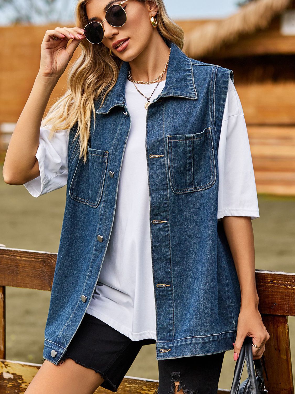Button Down Denim Vest  - Doll Fits