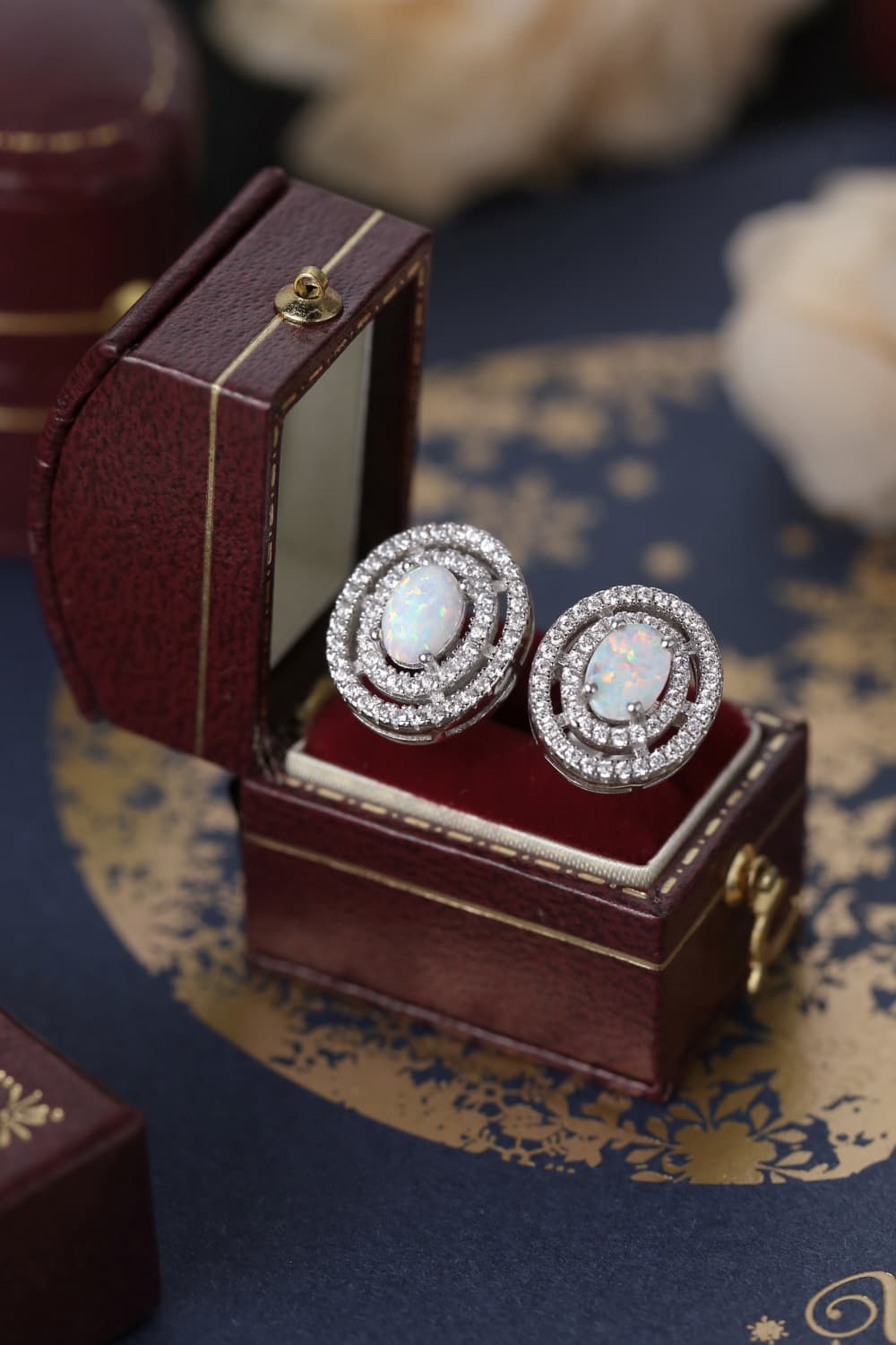 925 Sterling Silver Opal Round Stud Earrings  Earrings- Doll Fits