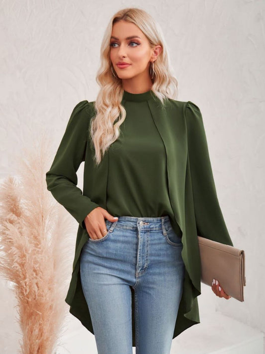 Long Puff Sleeve High-Low Blouse  Shirts & Tops- Doll Fits