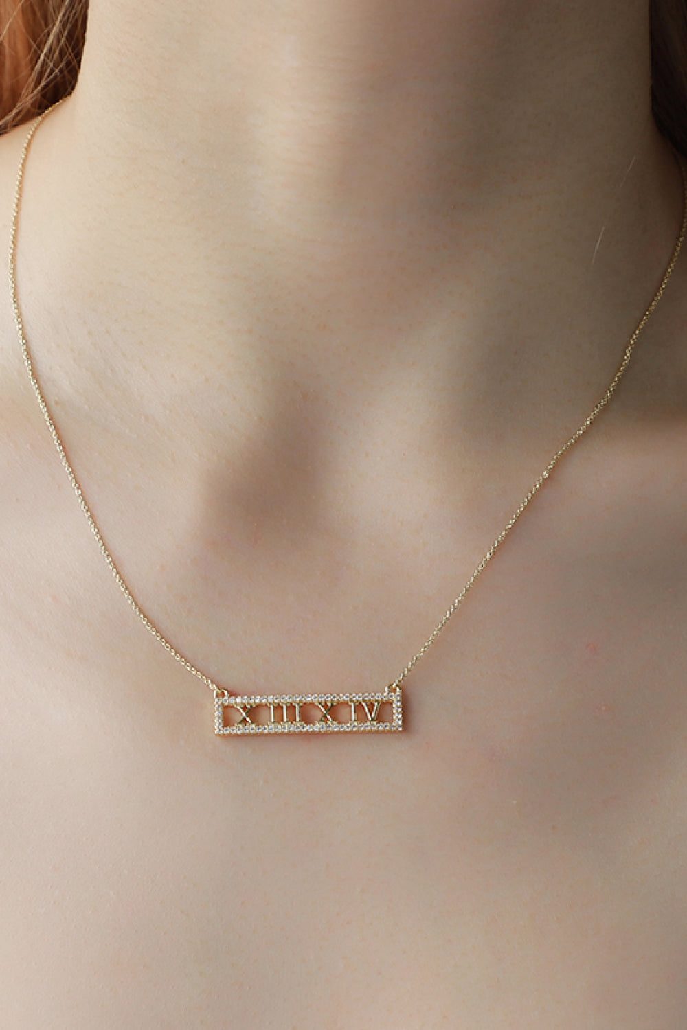Inlaid Cubic Zirconia Bar Pendant Necklace  Necklaces- Doll Fits