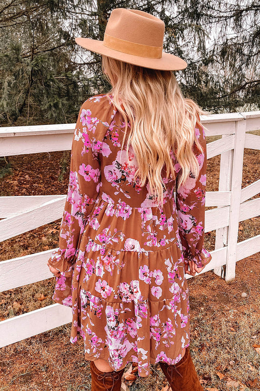Floral Flounce Sleeve Tiered Dress  Dresses- Doll Fits