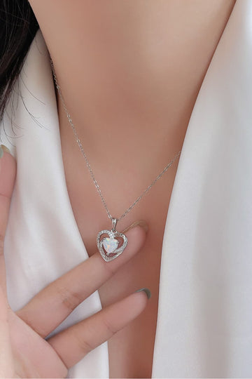 Opal Heart Pendant Necklace  Necklaces- Doll Fits