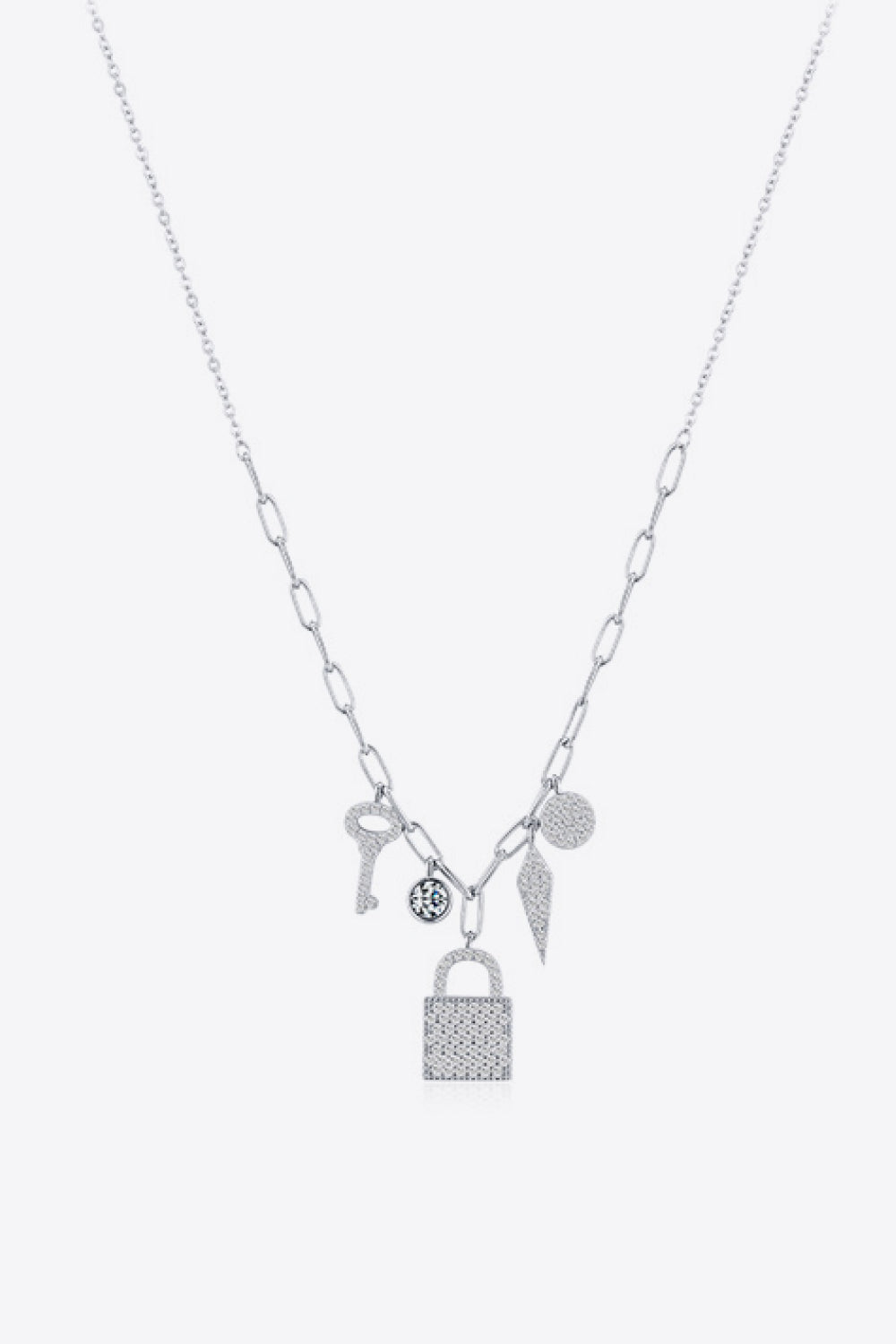 925 Sterling Silver Lock & Key Zircon Pendant Necklace  Necklaces- Doll Fits