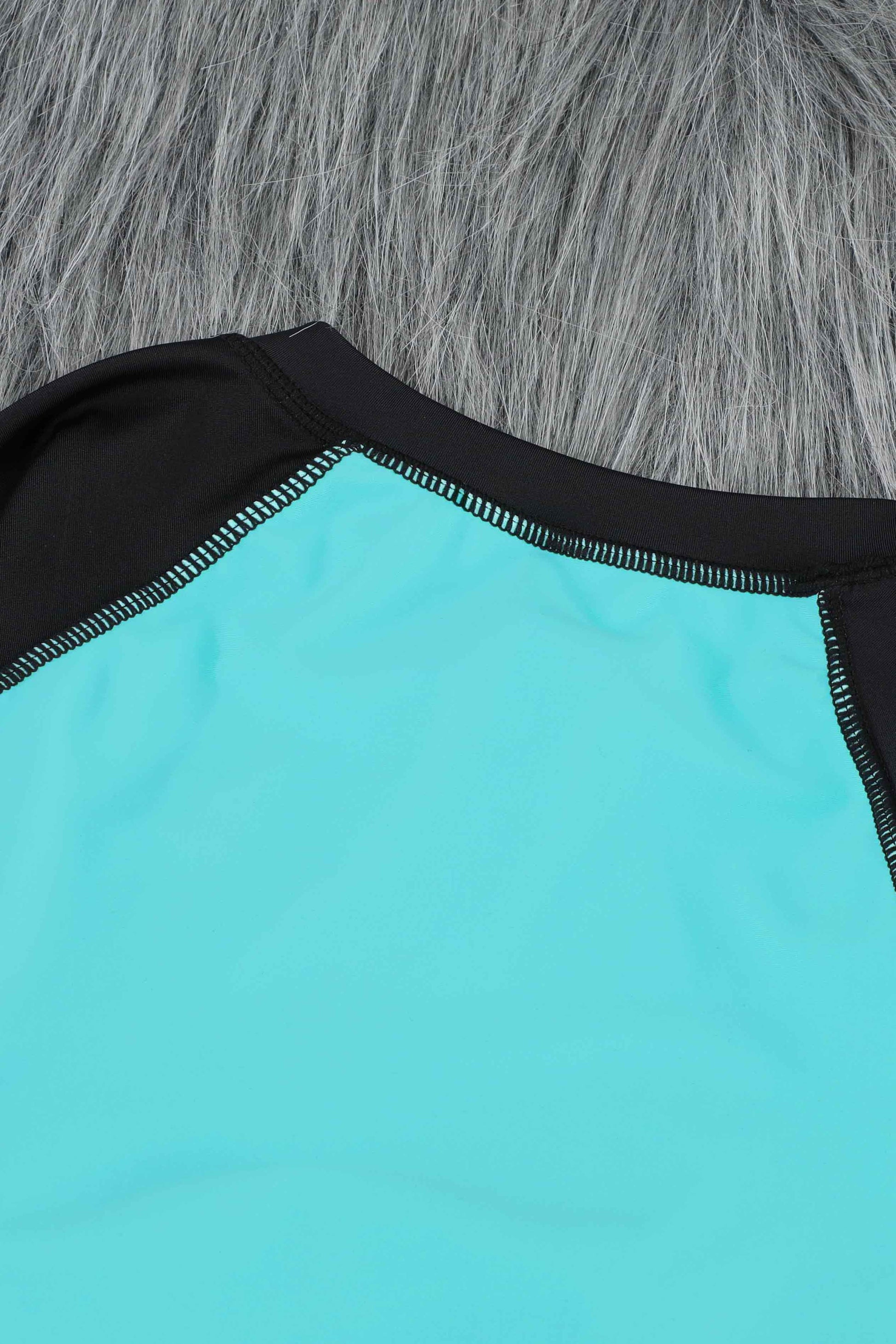 Color Block Half Zip Long Sleeve One-Piece Swimsuit  Swimwear- Doll Fits