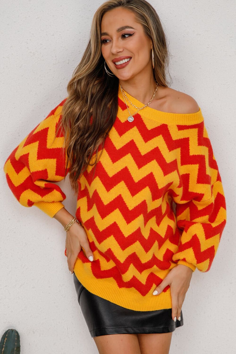 Chevron Lantern Sleeve Tunic Sweater  Shirts & Tops- Doll Fits