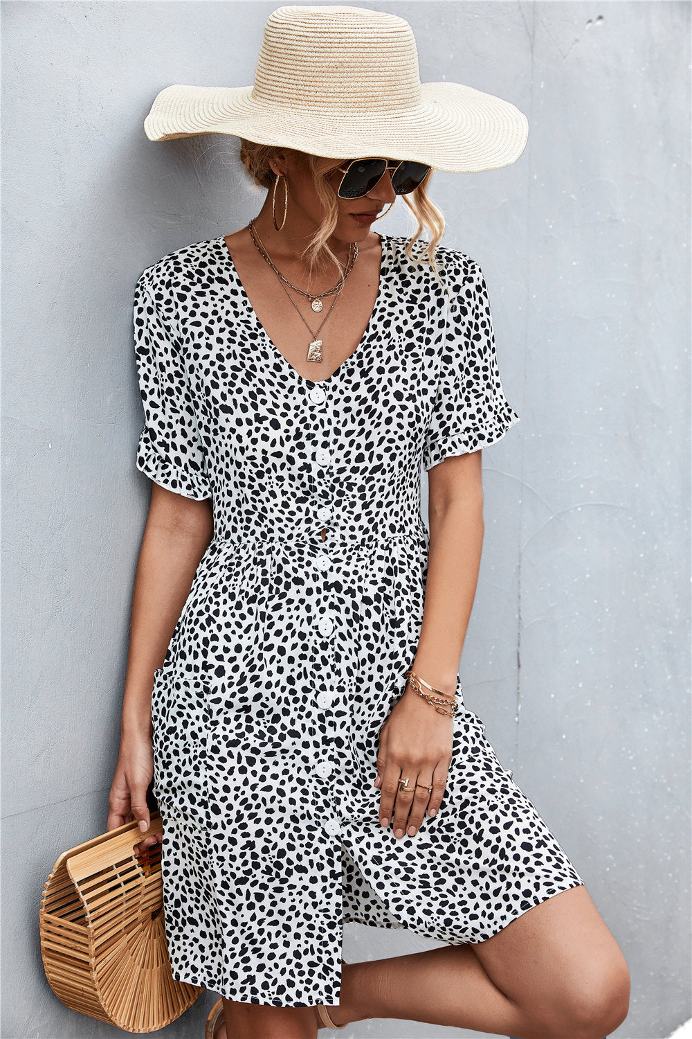 Printed Button down Pocketed Dress  Dresses- Doll Fits
