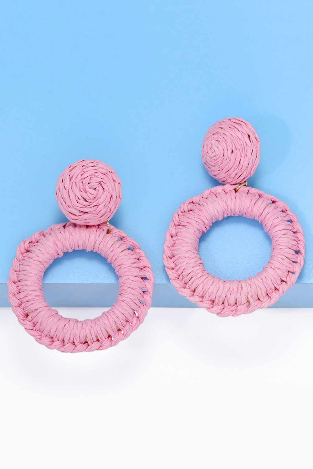 Round Shape Raffia Grass Dangle Earrings  Earrings- Doll Fits