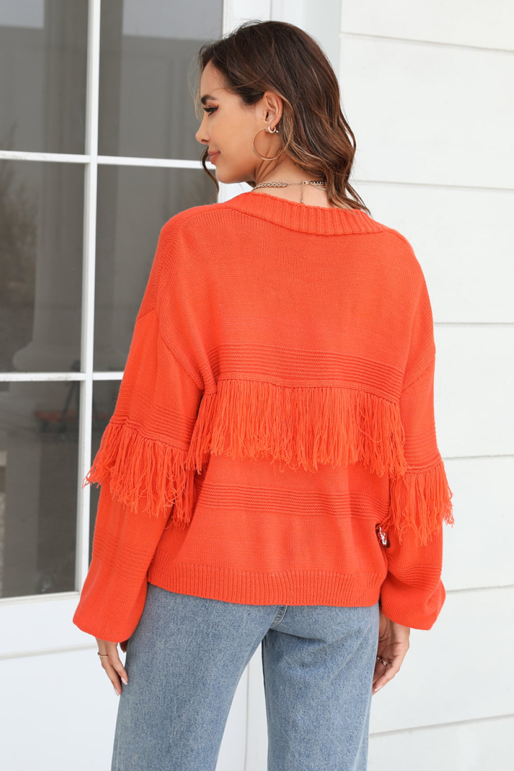 Double Take Fringe Trim Open Front Cardigan  - Doll Fits