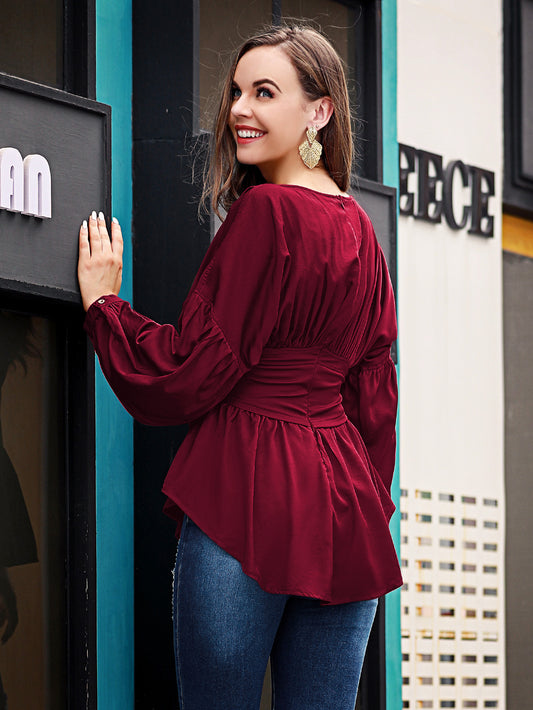 Exposed Seams Round Neck Dropped Shoulder Blouse  - Doll Fits