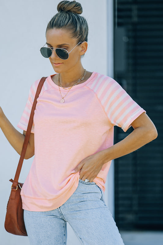 Striped Round Neck Raglan Sleeve Tee  Shirts & Tops- Doll Fits
