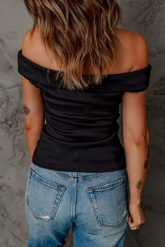 Off-Shoulder Ribbed Crisscross Top  Shirts & Tops- Doll Fits