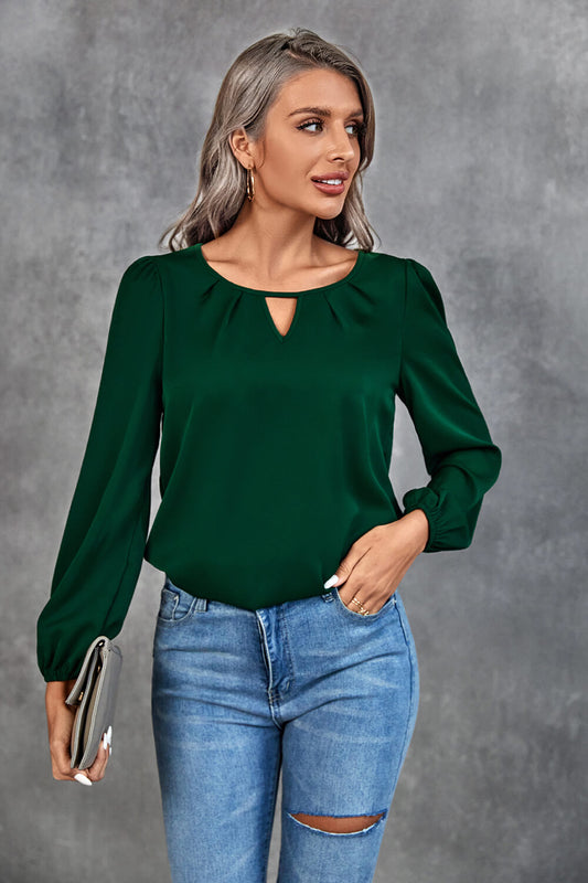 Pleated Detail Cutout Puff Sleeve Blouse  Shirts & Tops- Doll Fits