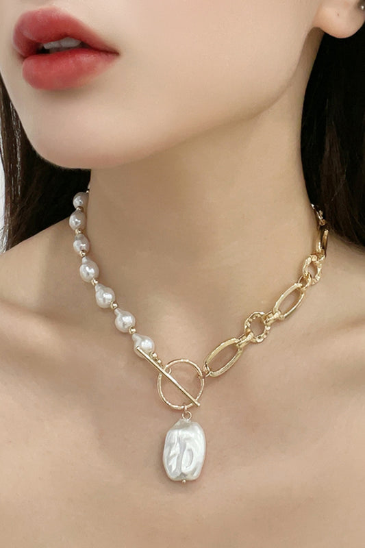Half Pearl Half Chain Toggle Clasp Necklace  Necklaces- Doll Fits
