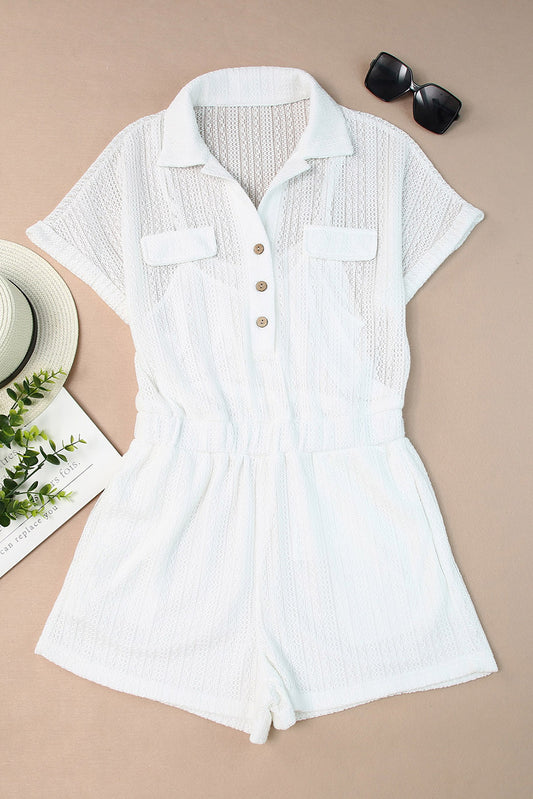 Collared Short Sleeve Romper with Pockets  - Doll Fits