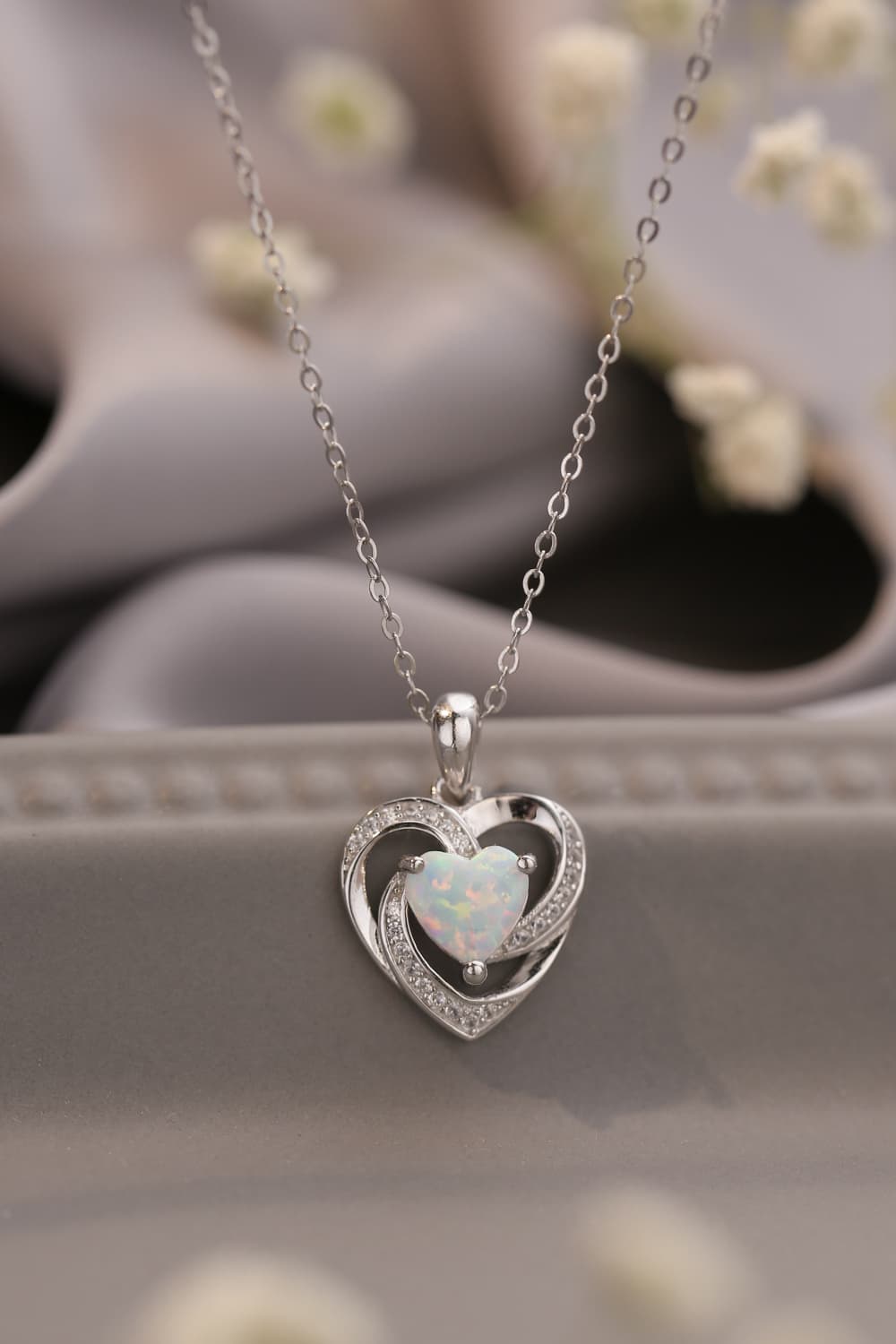 Opal Heart Pendant Necklace  Necklaces- Doll Fits