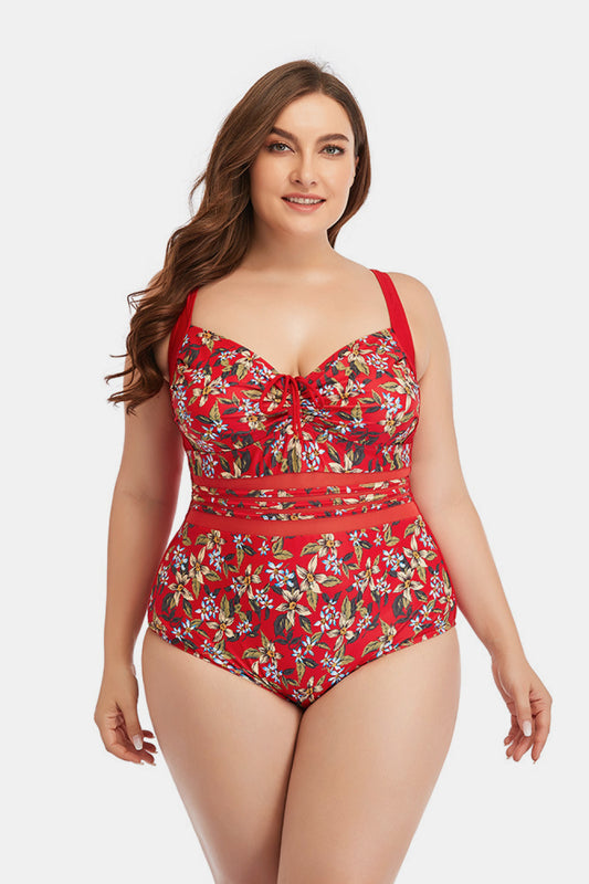 Floral Drawstring Detail One-Piece Swimsuit  Swimwear- Doll Fits