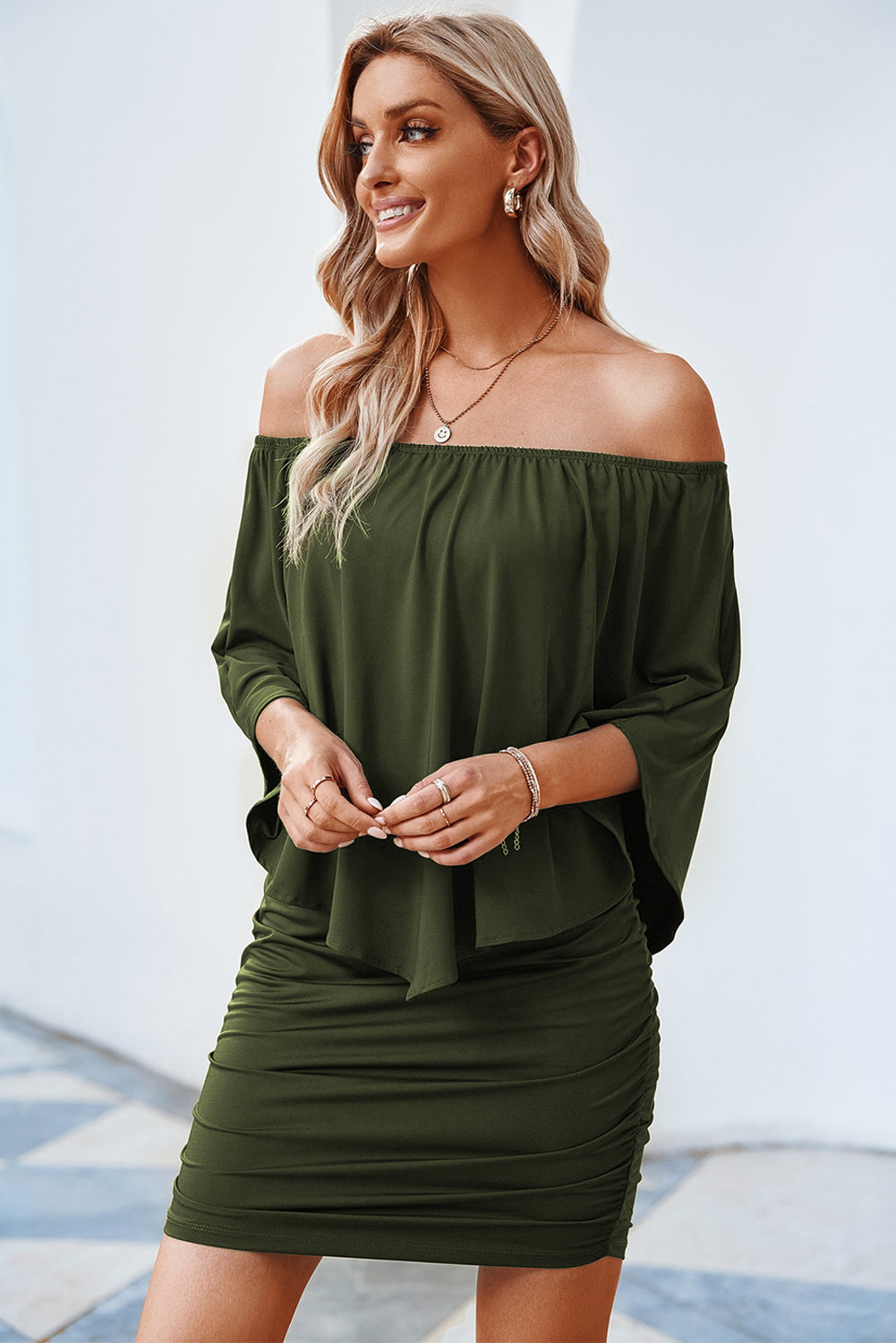 Full Size Off-Shoulder Layered Dress  Dresses- Doll Fits
