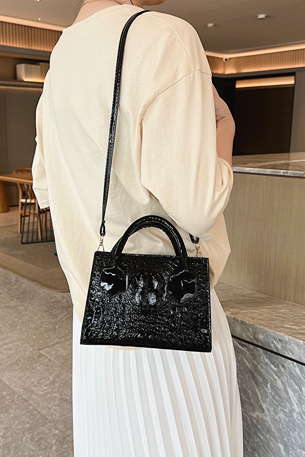 Textured PU Leather Crossbody Bag  Handbags- Doll Fits