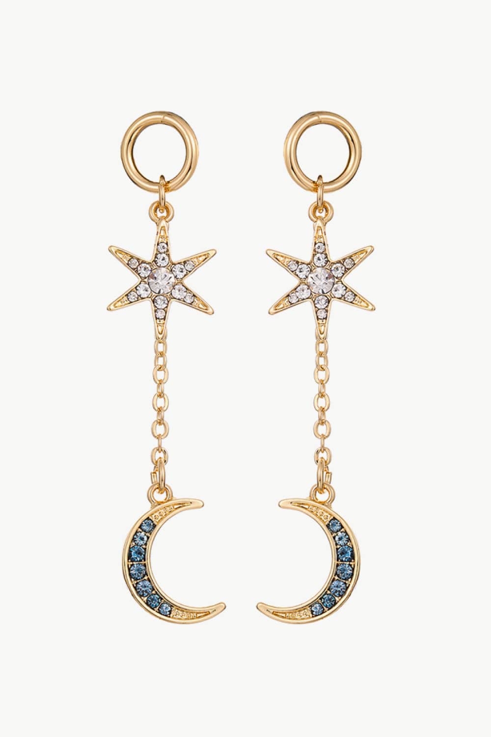 Inlaid Rhinestone Star and Moon Drop Earrings  Earrings- Doll Fits