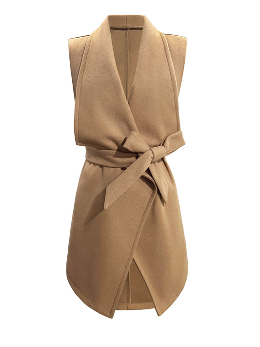 Tie Belt Sleeveless Coat