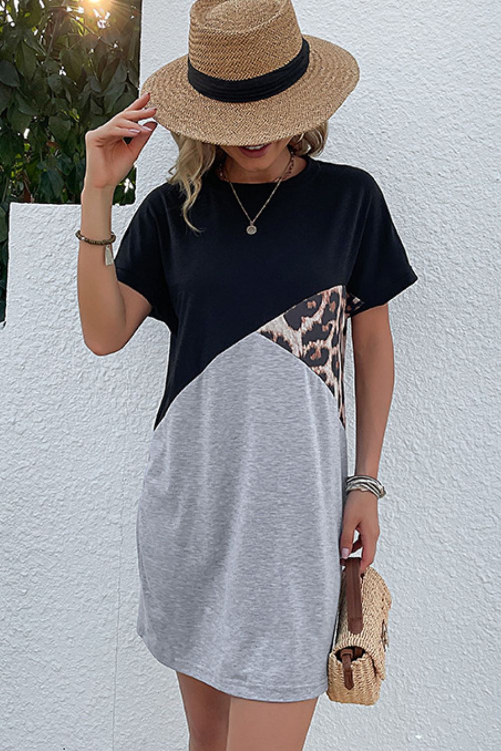 Color Block Leopard Tee Dress  Dresses- Doll Fits