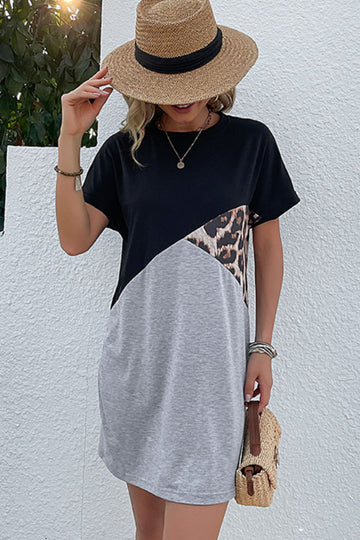 Color Block Leopard Tee Dress  Dresses- Doll Fits