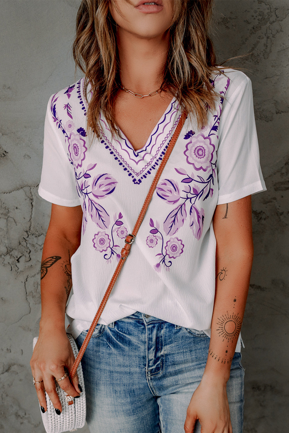 Floral Embroidery V-Neck Top  Shirts & Tops- Doll Fits