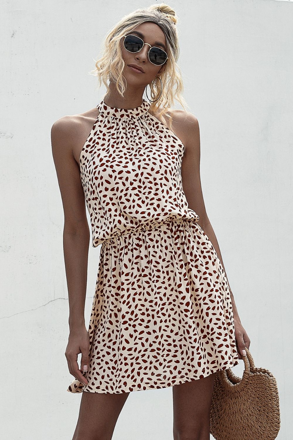 Printed Grecian Neck Mini Dress  Dresses- Doll Fits