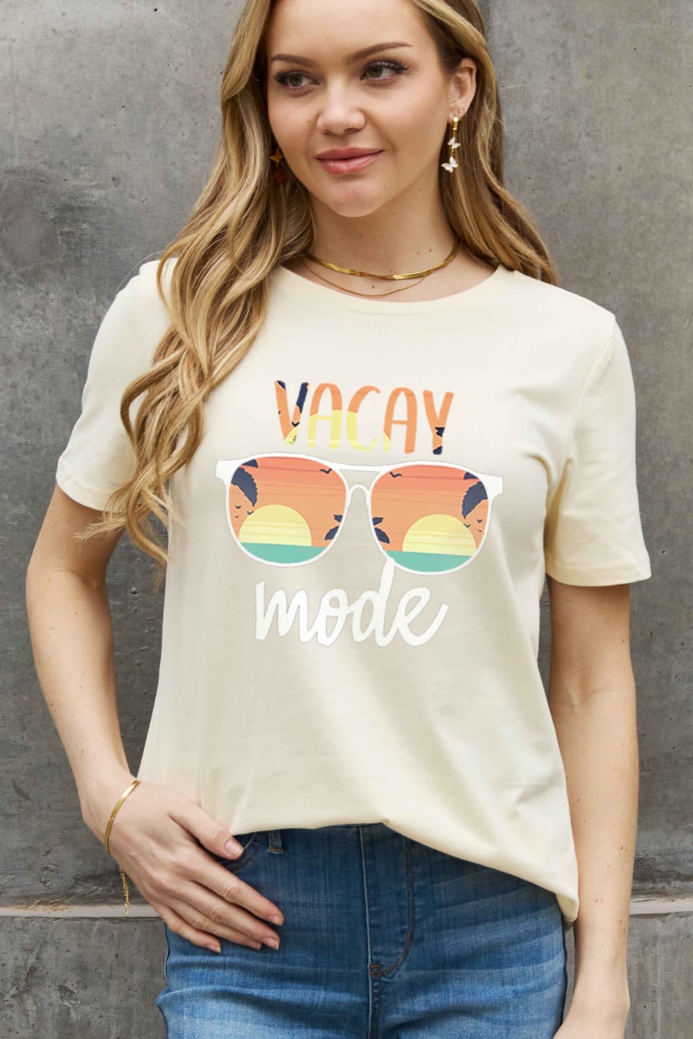 Simply Love Full Size VACAY MODE Graphic Cotton Tee  - Doll Fits