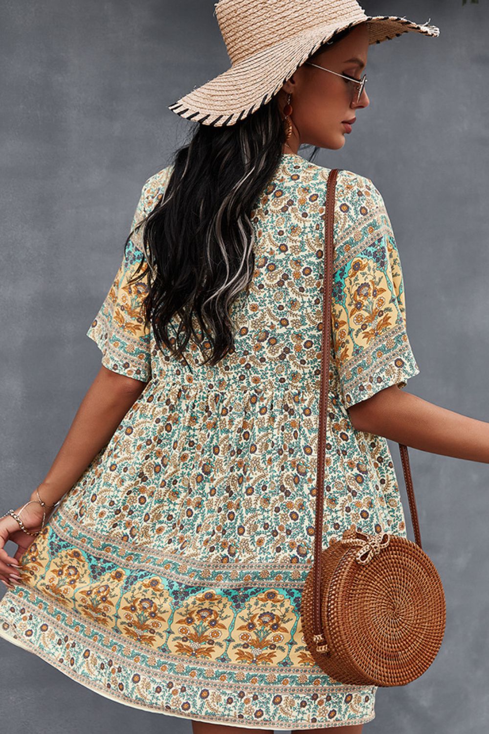 Bohemian V-Neck Half Sleeve Dress  Dresses- Doll Fits