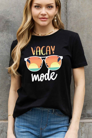 Simply Love Full Size VACAY MODE Graphic Cotton Tee  - Doll Fits