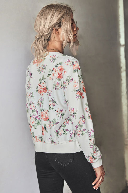 Floral Zip Up Ribbed Trim Bomber Jacket  Coats & Jackets- Doll Fits