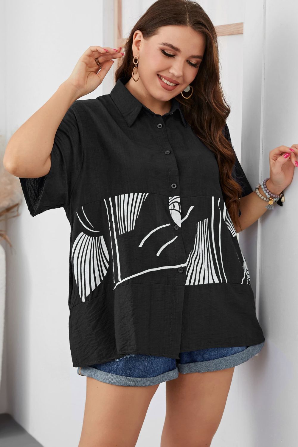 Plus Size Printed Flutter Sleeve Shirt  Shirts & Tops- Doll Fits