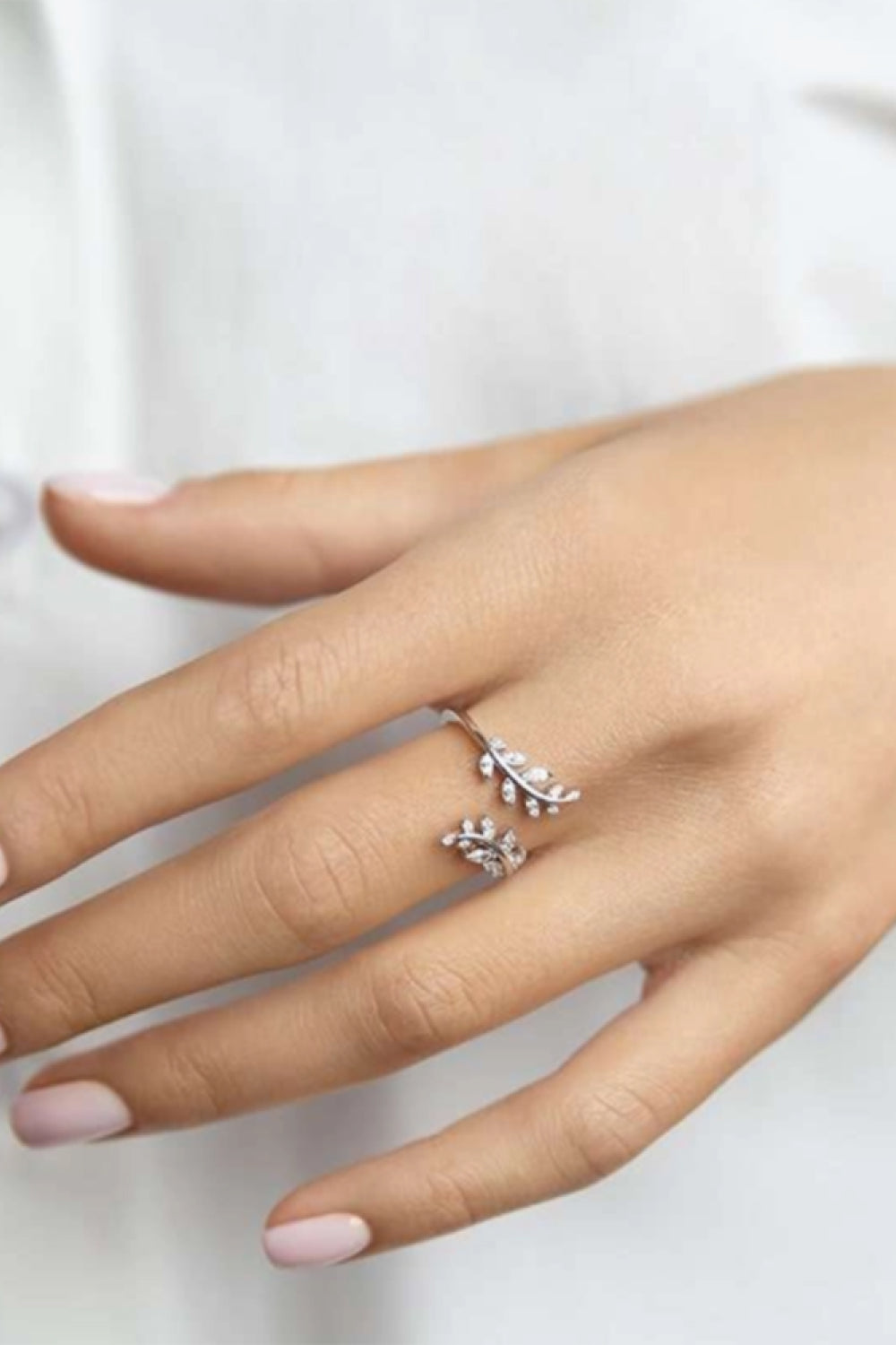 Inlaid Zircon Leaf-Shaped Open Ring  Rings- Doll Fits