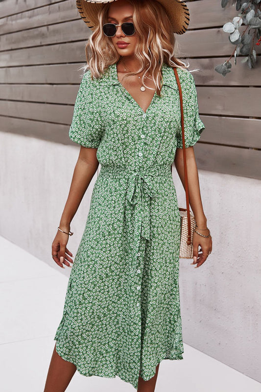 Floral Tie Front Slit Dress  Dresses- Doll Fits