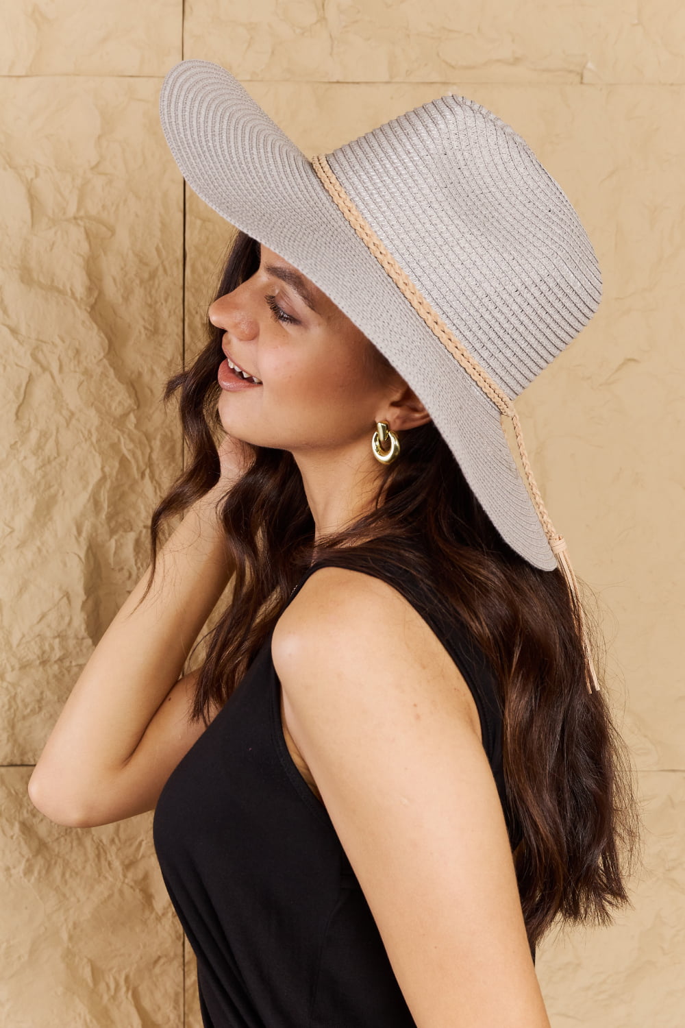 Fame Keep Me Close Straw Braided Rope Strap Fedora Hat  - Doll Fits