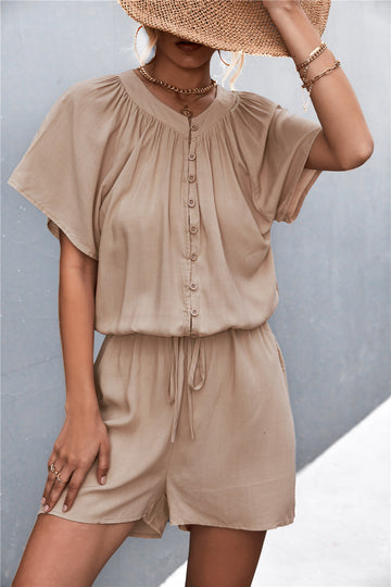 Buttoned Gather Detail Romper  Jumpsuits & Rompers- Doll Fits